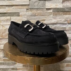 Ateliers Made In Italy Black Suede Loafers 39 | Lug Sole, Horsebit Hardware NWOT